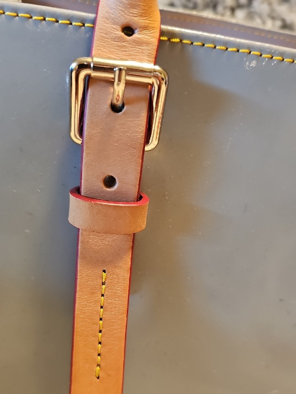 Dooney & Bourke Gray Leather Tote with Tan Trim - Picture 2 of 10